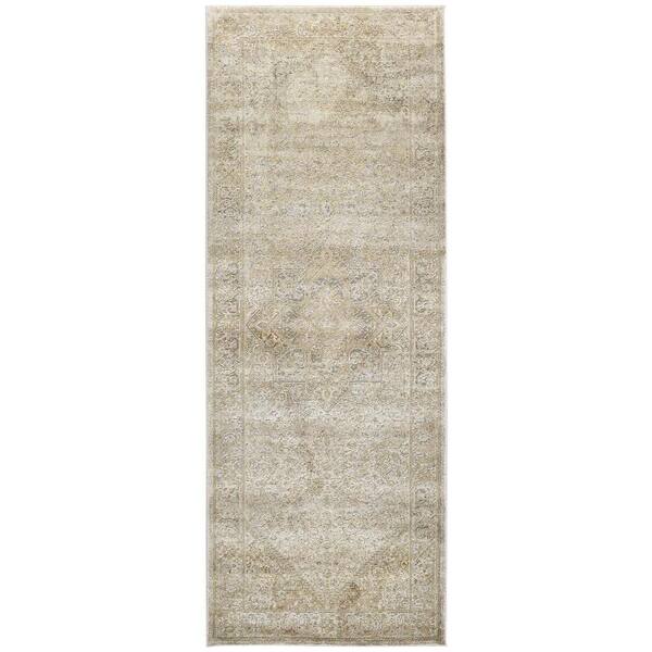 Weave & Wander Tripoli Beige/Gold 3 ft. x 8 ft. Oriental Polyester Runner Rug