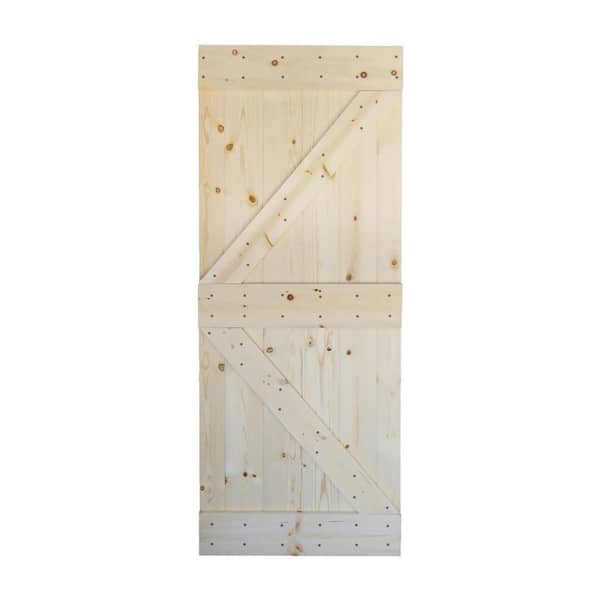 ISLIFE K Style 36 in. x 84 in. Unfinished  Solid Wood Sliding Barn Door Slab - Hardware Kit Not Included