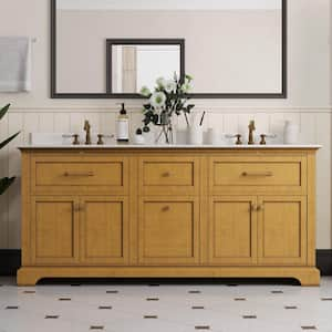 72 in. Bathroom Vanity with Ceramic Sink Top, Pre-Assembled Mid-Century Wood Bathroom Cabinet Sink Combo in Walnut White