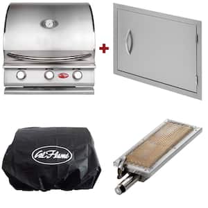 G3 24 in. 3-Burner Built-In LP Grill in Stainless Steel with 27 in. Door, Sear Burner and Cover