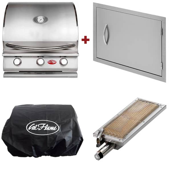 Cal Flame G3 24 in. 3-Burner Built-In LP Grill in Stainless Steel with 27 in. Door, Sear Burner and Cover