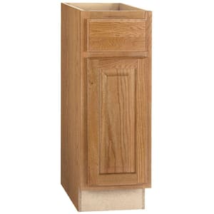 Hampton 12 in. W x 24 in. D x 34.5 in. H Assembled Base Kitchen Cabinet in Medium Oak with Ball-Bearing Drawer Glides
