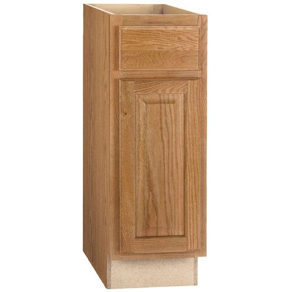 Hampton Bay Hampton 12 in. W x 24 in. D x 34.5 in. H Assembled Base Kitchen Cabinet in Medium Oak with Ball-Bearing Drawer Glides