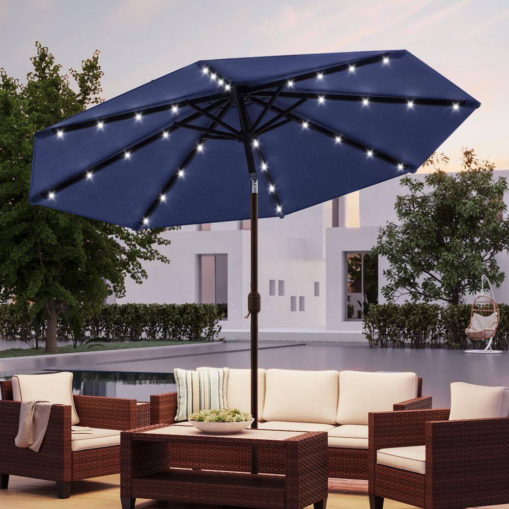 10 ft. Steel Solar Market Patio Umbrella Outdoor Table Umbrella With Tilt Button in Navy Blue price history on PriceWatchPro