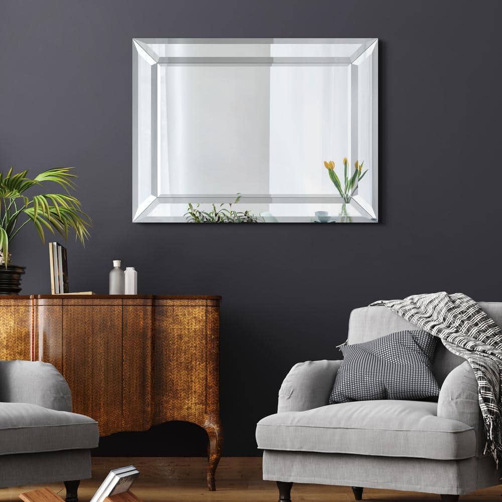 Rectangular Beveled Diamond Silver Framed Wall Mirror 40" x 30"