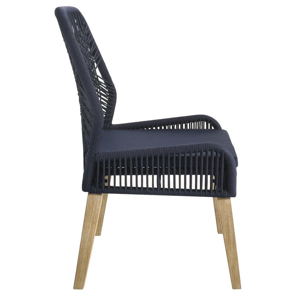 Navy Blue Woven Rope Upholstered Side Chair with Mahogany Legs
