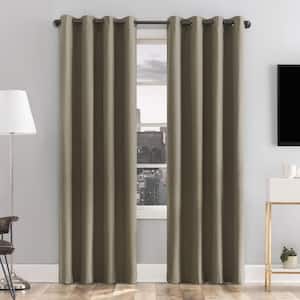 Tyrell 50"W x 84"L Olive Tonal Texture Draft Shield Fleece Insulated 100% Blackout Grommet Curtain Panel
