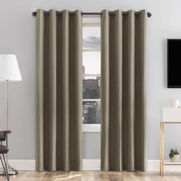 Sun Zero Tyrell 50"W x 84"L Olive Tonal Texture Draft Shield Fleece Insulated 100% Blackout Grommet Curtain Panel