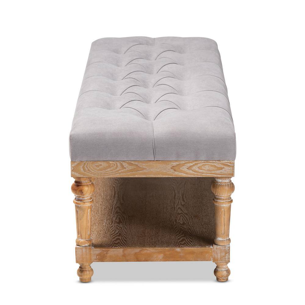 Linda Greywashed Wood and Linen Upholstered Storage Bench
