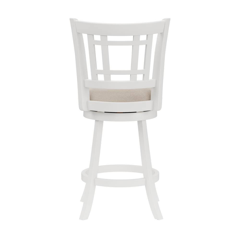 White Wood Swivel Counter Height Stool with Beige Seat