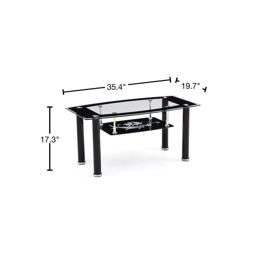 Modern Rectangular Black and Clear Glass Coffee Table