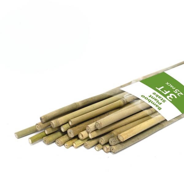 NVNOO 3 ft. Natural Bamboo Plant Stakes with Twist Ties for Tomatoes Beans Flowers Potted Plants Climbing Plants (25-Pack)