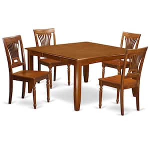 5-Piece Square Saddle Brown Finish Solid Wood Top Dining Table with 4 Chairs with Lattice Back