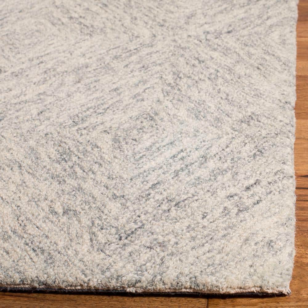 Gray Hand-Tufted Wool and Viscose Geometric Runner Rug