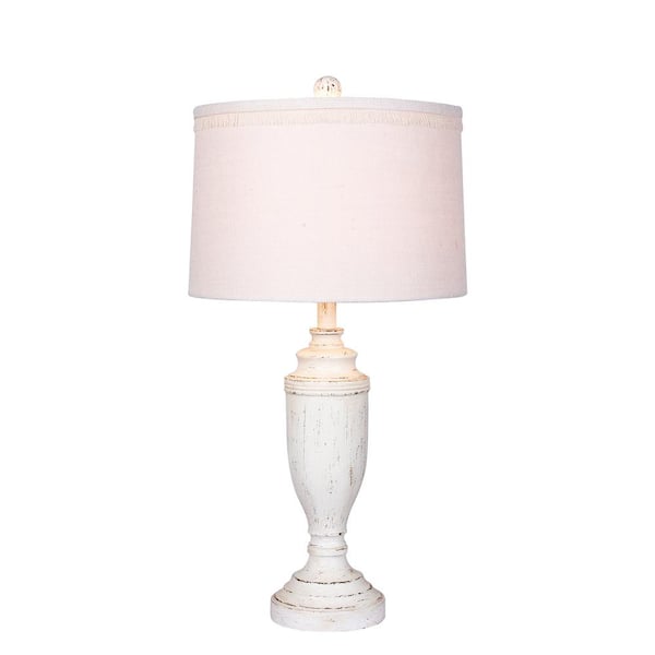 Fangio Lighting 29.5 in. Cottage Antique White Distressed Formal Urn Resin Table Lamp