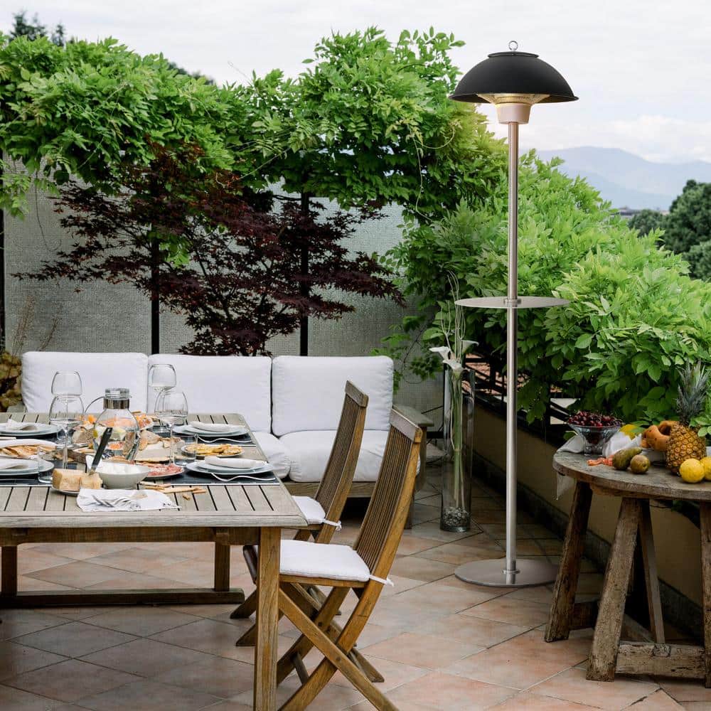 Hanover Black Stainless Steel Electric Infrared Patio Heater with Built-in Table
