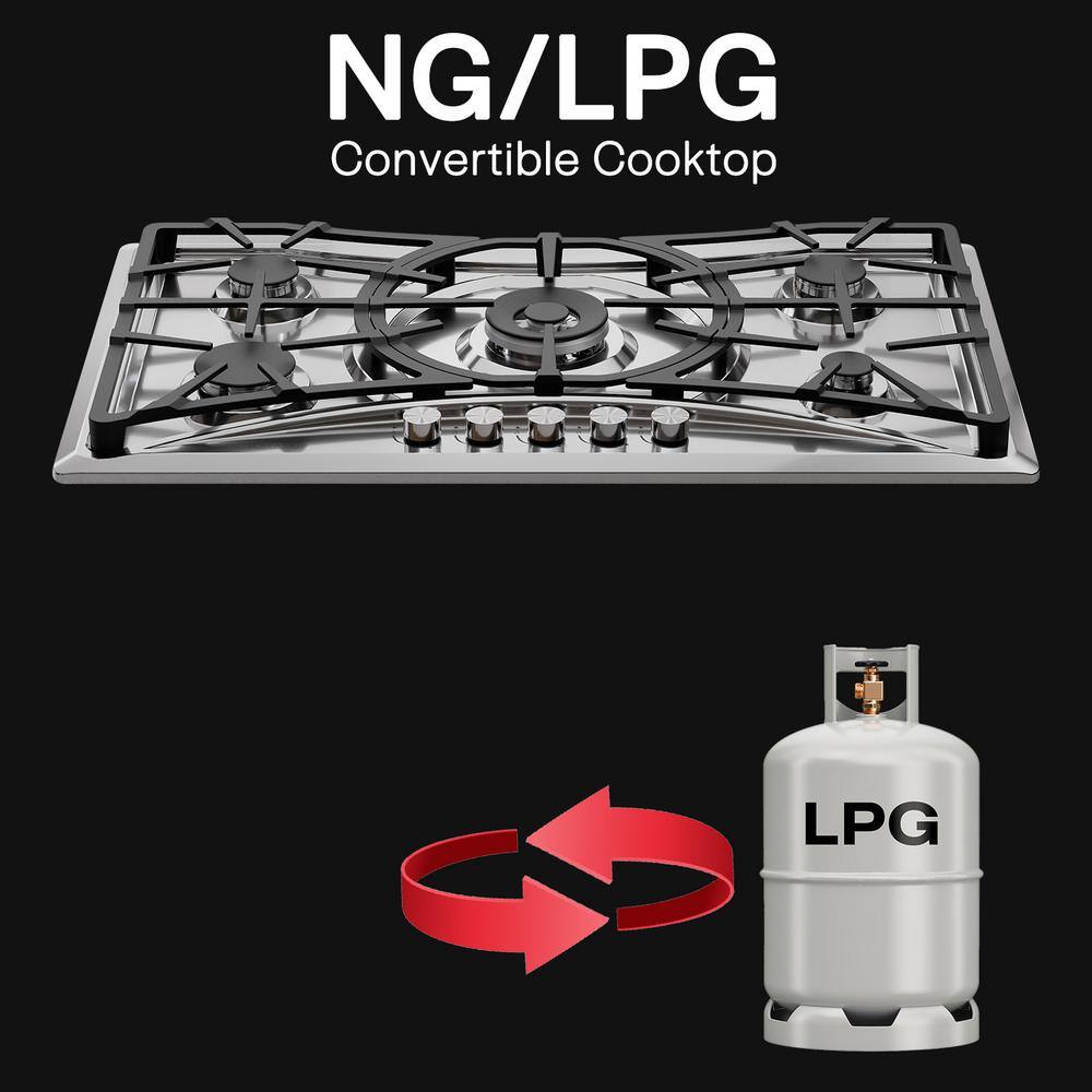 Empava 36" Stainless Steel 5 Burner Gas Cooktop