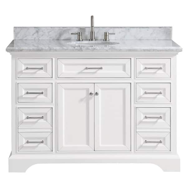 Windlowe 49 in. Single Sink White Bath Vanity with White Carrara Marble Top (Assembled)