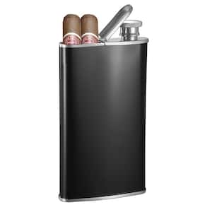 Edian 4 oz. Black Matte Built-in 2-Cigar Holder Stainless Steel Flask