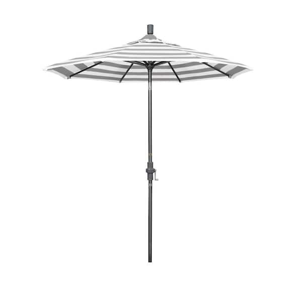 California Umbrella 7.5 ft. Hammertone Grey Aluminum Market Patio Umbrella Collar Tilt Crank Lift in White Olefin