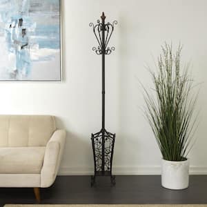 74 in. Black Metal Vintage Style Coat Rack with Scroll Designs