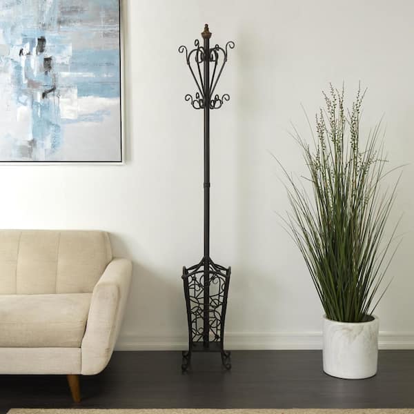 Litton Lane 74 in. Black Metal Vintage Style Coat Rack with Scroll Designs