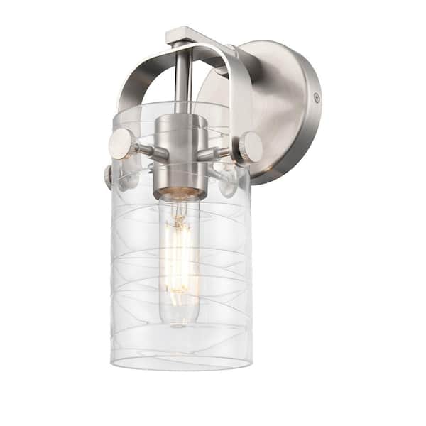 Innovations Pilaster II Cylinder 4.5 in. 1-Light Satin Nickel Wall Sconce with Glass Shade