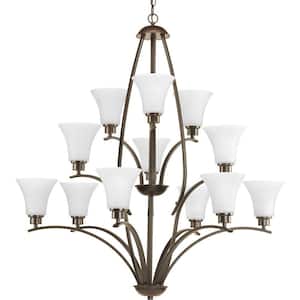 Joy Collection 12-Light Antique Bronze Etched White Glass Traditional Chandelier Light