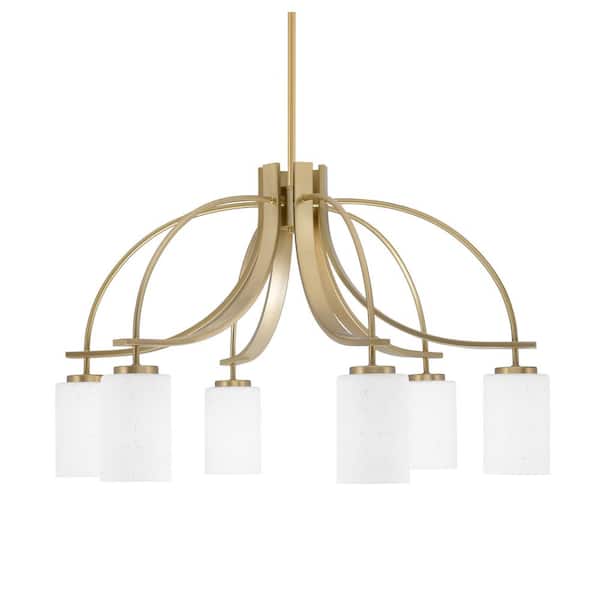 Unbranded Olympia 17.75 in. 6-Light New Age Brass Downlight Chandelier White Muslin Glass Shade