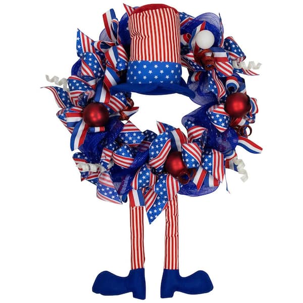 24 in. Artificial Patriotic Hat with Legs Deco Mesh Wreath