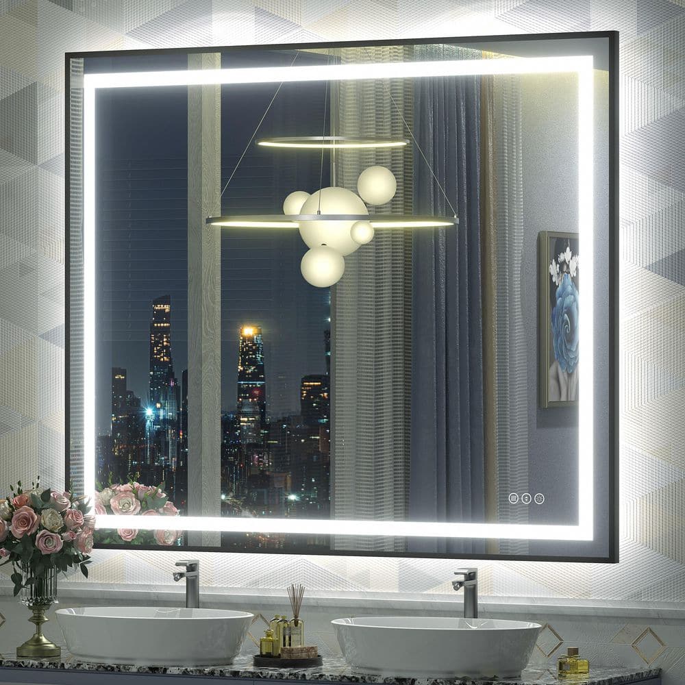 48 in. W x 40 in. H Rectangular Framed Front and Back LED Lighted Anti-Fog Wall Bathroom Vanity Mirror in Tempered Glass price history on PriceWatchPro