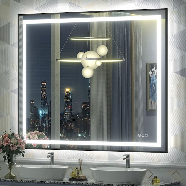 48 in. W x 40 in. H Rectangular Framed Front and Back LED Lighted Anti-Fog Wall Bathroom Vanity Mirror in Tempered Glass