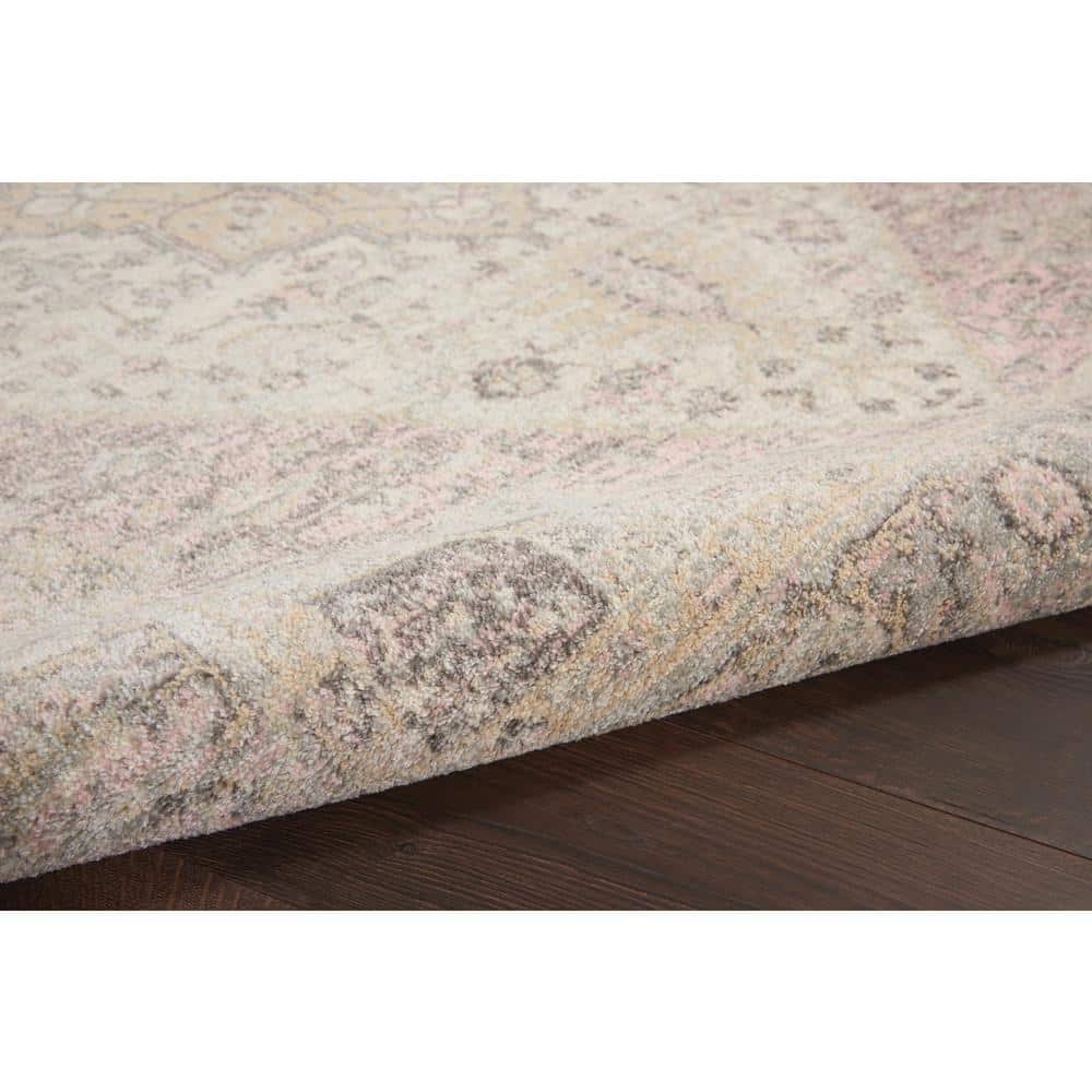 Ivory & Pink Synthetic 4'x6' Easy-Care Rectangular Rug