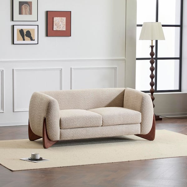 Nisant Modern 63 in. Almond Boucle Fabric Upholstered 2 Seats Loveseat Sofa, Solid Wood Frame
