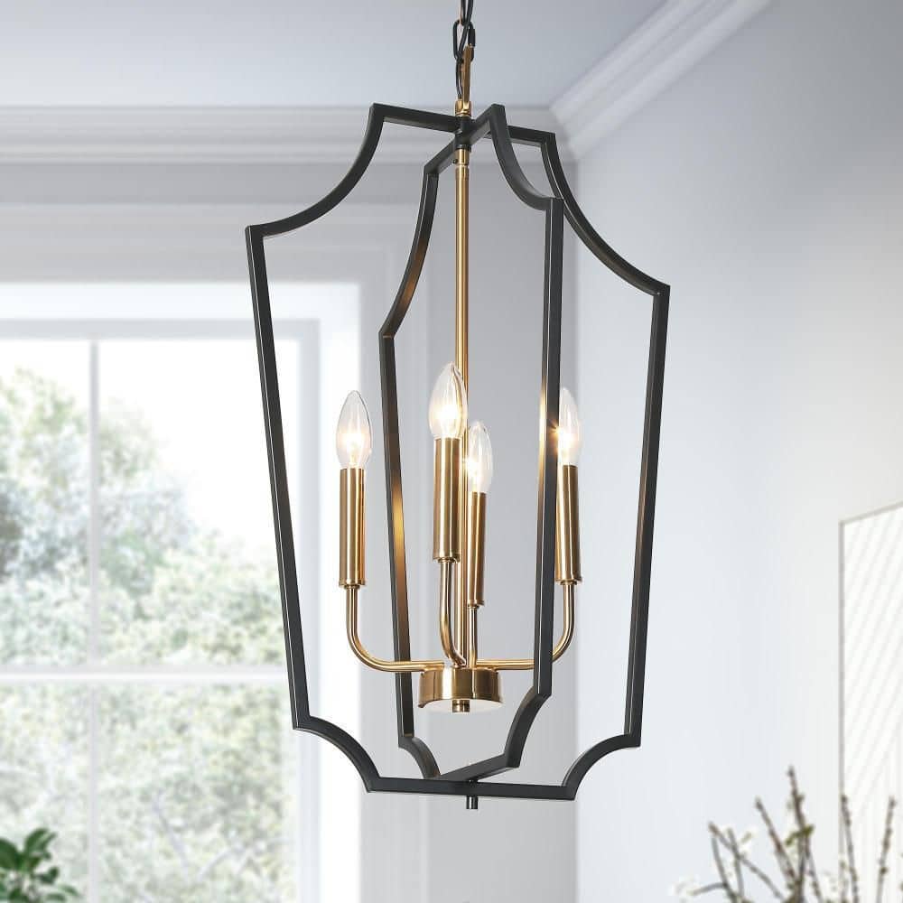 Zevni 4-Light Black Pendant Light Fixtures, Brass Pendant Hanging