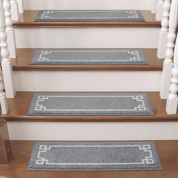 Grey 9 in. x 28 in. Polyester Stair Tread Cover (Set of 15)