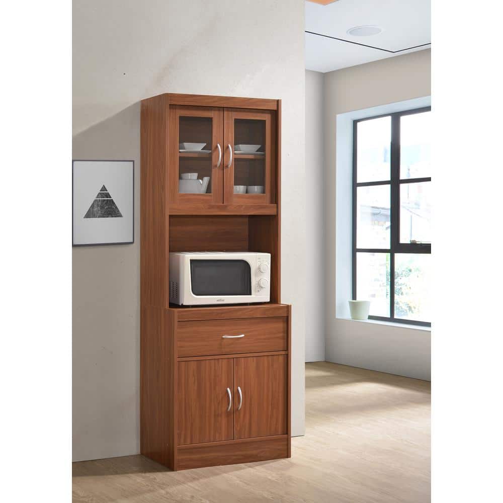 Cherry Tall Kitchen Cabinet with Glass Doors and Drawer