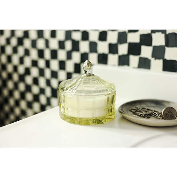 4.13 in. D Green Glass Vanity Candle  w Metal Nob Lid (6.5 oz.)
