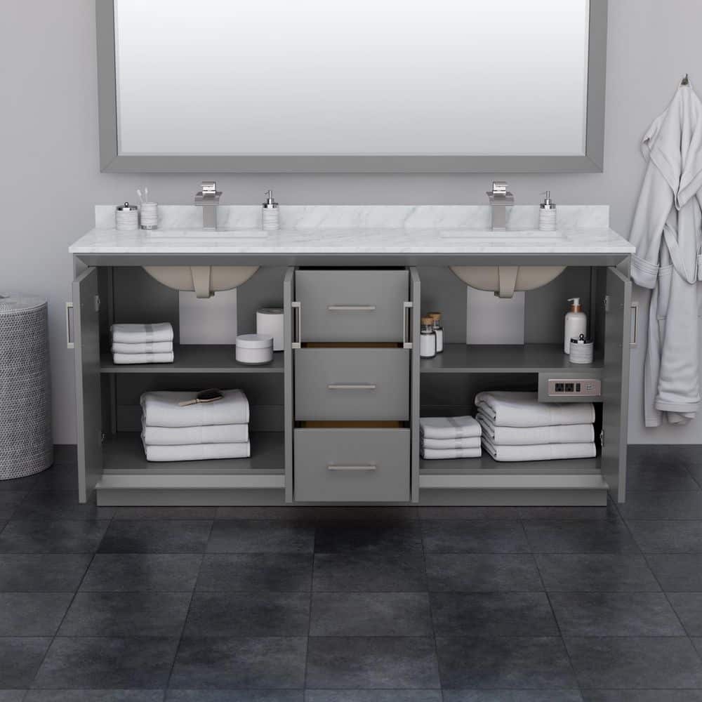 Strada 72'' Dark Gray Double Freestanding Vanity with Cultured Marble Top