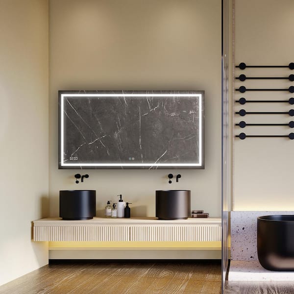 Daytona 84.00 in. W x 36.00 in. H Frameless Rectangular LED Light Bathroom Vanity Mirror in Clear