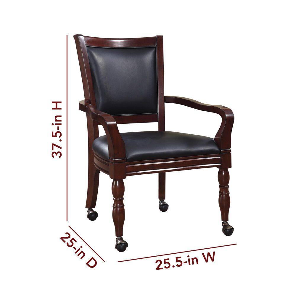 Mahogany 3-in-1 Game Table with Black Synthetic Leather Chairs