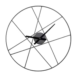 Black Metal Open Frame Round Analog Wall Clock