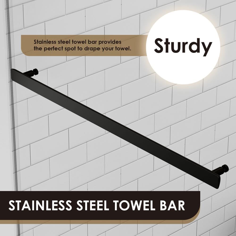 Matte Black Frameless Shower Door with Clear Glass, 48" W x 76" H