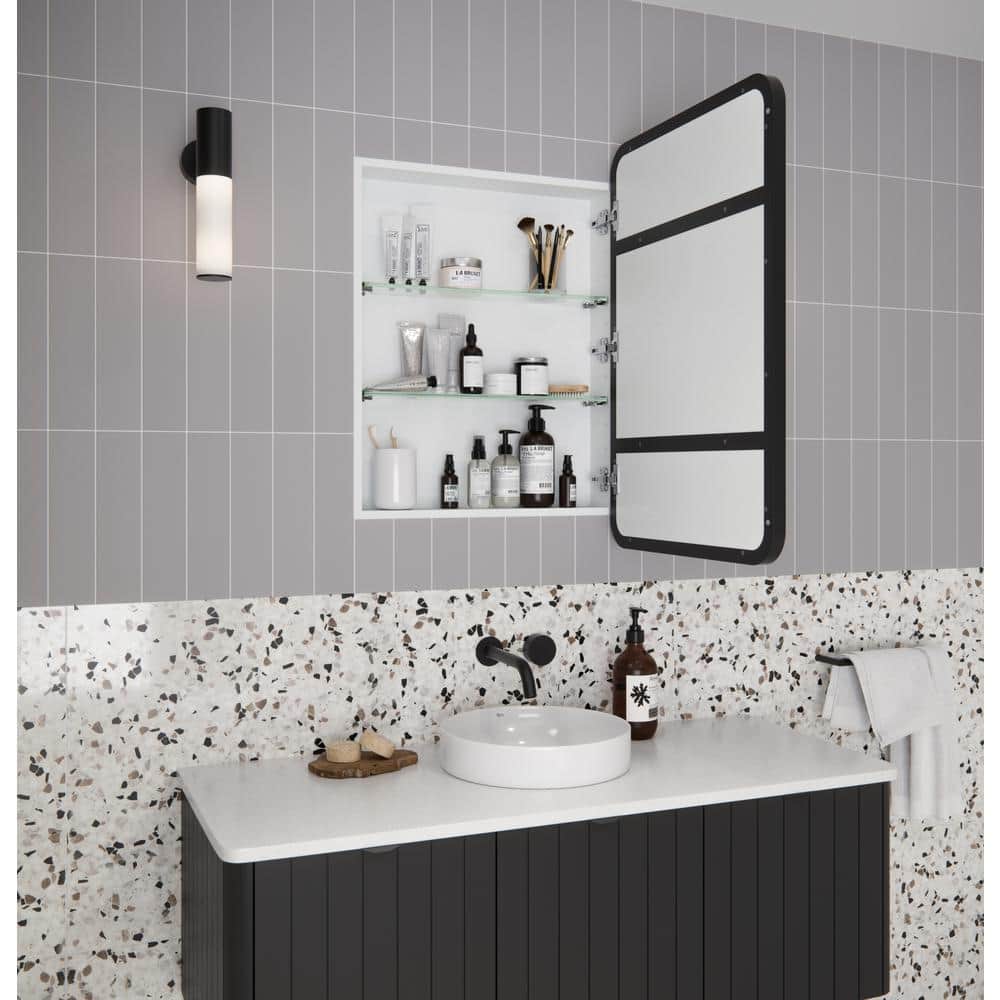Black Stainless Steel Recessed Medicine Cabinet with Mirror