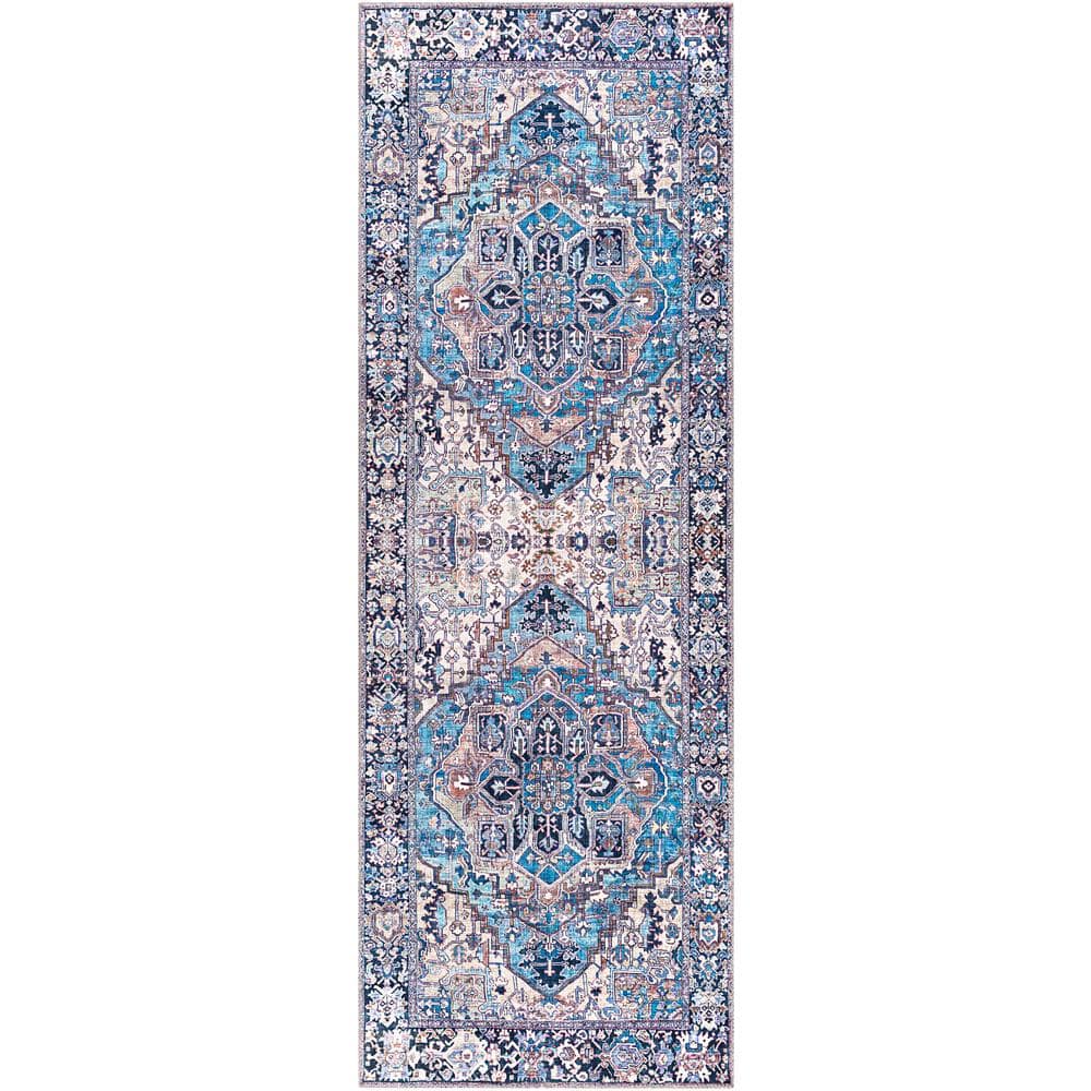 Rhene Denim/Lilac 3 ft. x 8 ft. Distressed Indoor Polyester Area Rug Runner Rug price history on PriceWatchPro