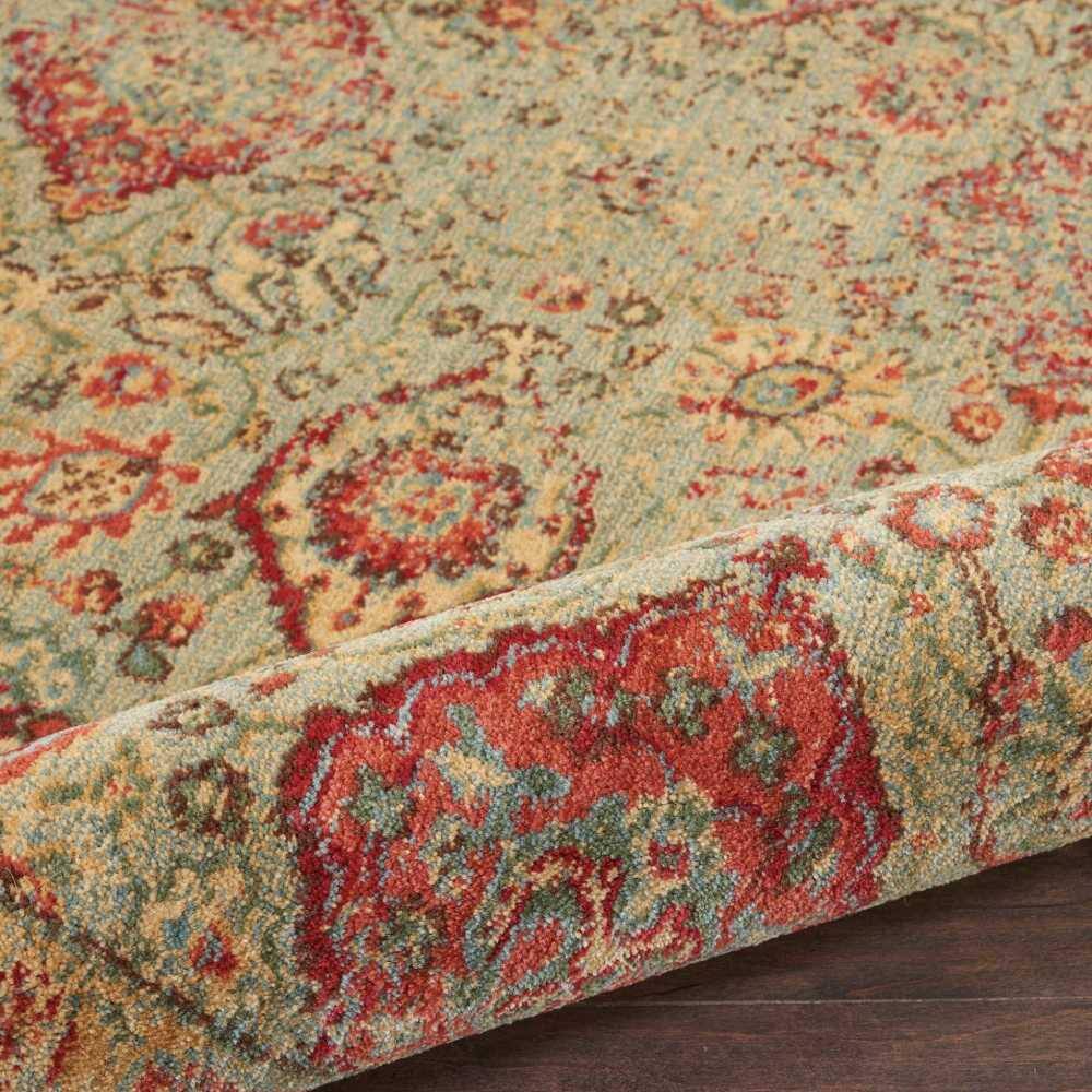 Light Green Wool and Viscose Handmade Rectangular Rug