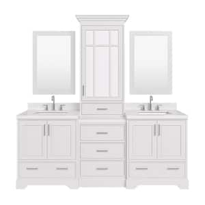 Stafford 84 in. W x 22 in. D x 89 in. H Double Sink Freestanding Bath Vanity in White with Carrara White Quartz Top