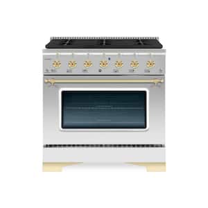 CLASSICO 36" 5.2CuFt.6 Burner Freestanding Dual Fuel Range Gas Stove and Electric Oven, Stainless steel with Brass Trim