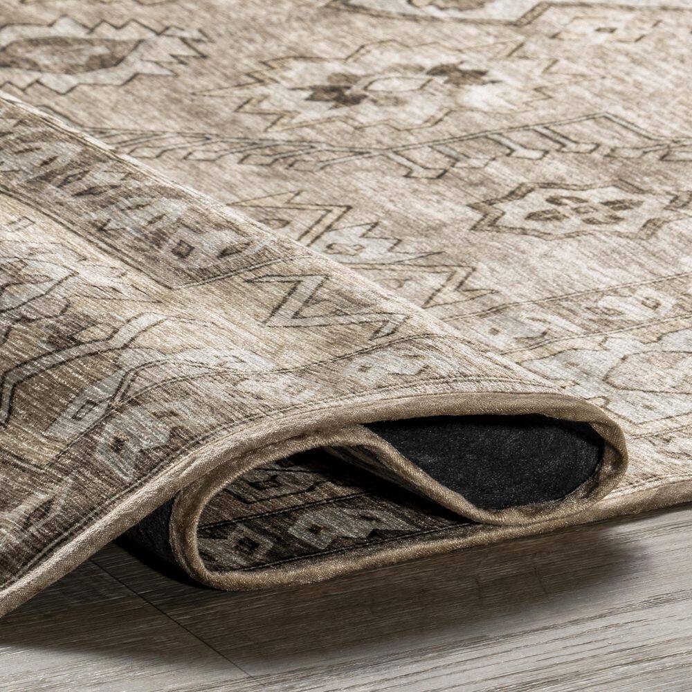 Easycare 5' x 8' Beige Cotton Blend Washable Area Rug