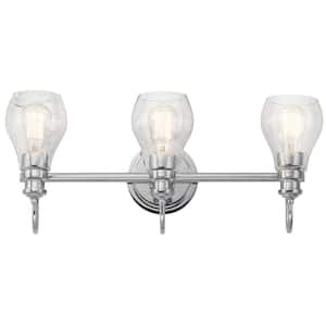 Greenbrier 23.75 in. 3-Light Chrome Transitional Bathroom Vanity Light with Seeded Glass Shade